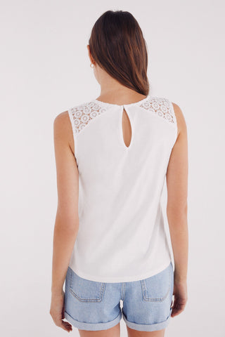 Camiseta sin Mangas con Detalle de Crochet