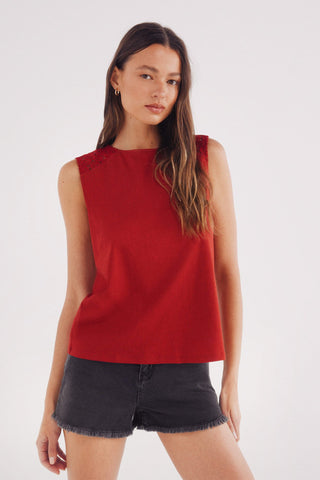 Camiseta sin Mangas con Detalle de Crochet