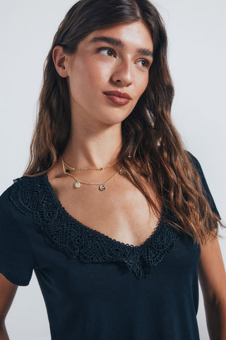 Camiseta Manga Corta con Detalle Crochet