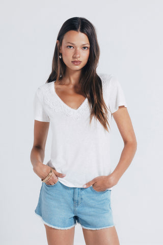 Camiseta Manga Corta con Detalle Crochet