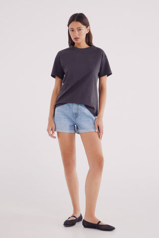 Camiseta Manga Corta con Detalle Perlas