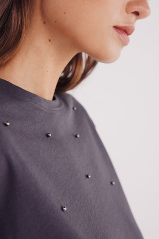 Camiseta Manga Corta con Detalle Perlas