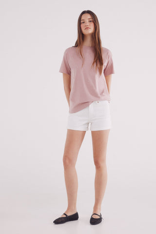 Camiseta Manga Corta con Detalle Perlas