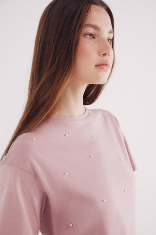 Camiseta Manga Corta con Detalle Perlas