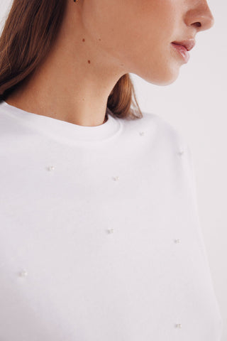 Camiseta Manga Corta con Detalle Perlas