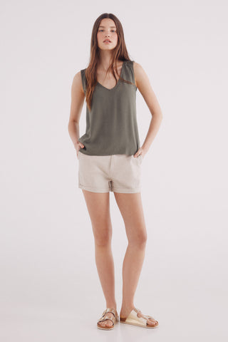 Camiseta sin Mangas con Detalle Crochet