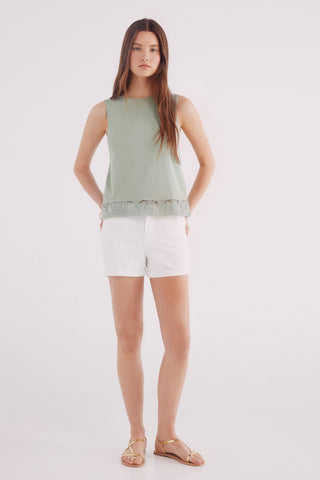 Camiseta sin Mangas con Detalle Encaje