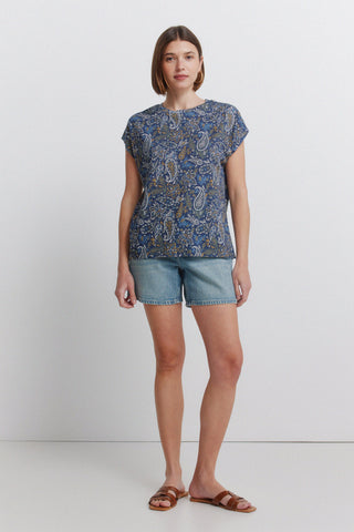 S/S Ruffled Sleeve T-Shirt.
