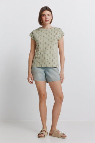 S/S Ruffled Sleeve T-Shirt.