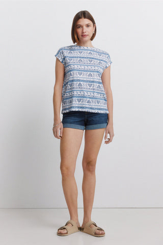 S/S Ruffled Sleeve T-Shirt.
