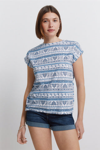 S/S Ruffled Sleeve T-Shirt.