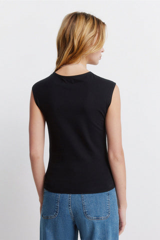 Sleeveless Padded Shoulder Tee.