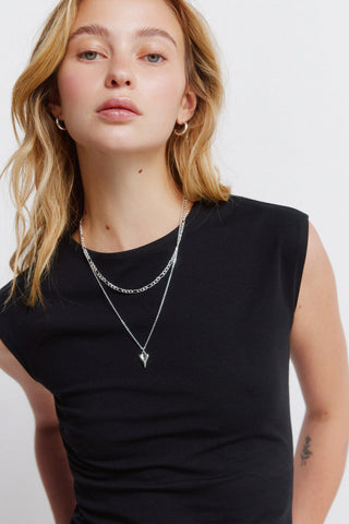 Sleeveless Padded Shoulder Tee.