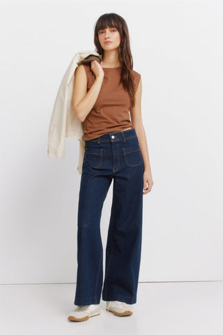Sleeveless Padded Shoulder Tee.