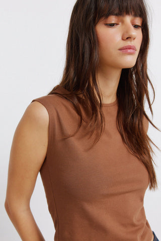 Sleeveless Padded Shoulder Tee.