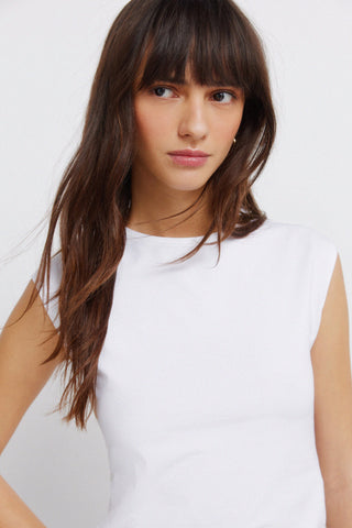 Sleeveless Padded Shoulder Tee.