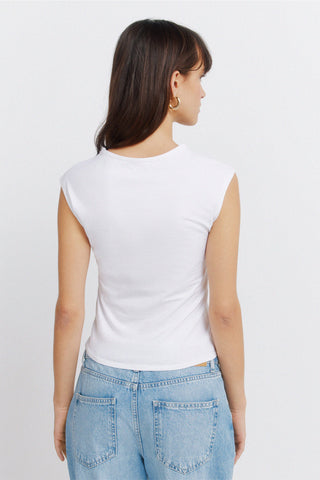 Sleeveless Padded Shoulder Tee.
