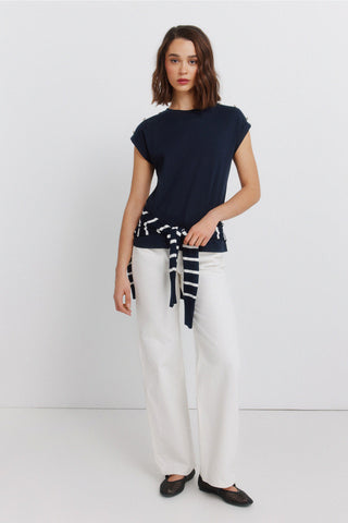 S/S Buttoned Shoulder T-Shirt.