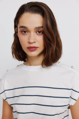 S/S Buttoned Shoulder T-Shirt.