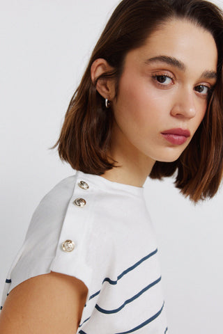 S/S Buttoned Shoulder T-Shirt.