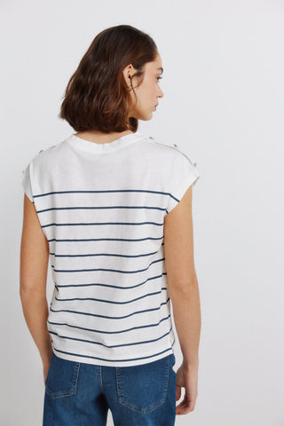 S/S Buttoned Shoulder T-Shirt.