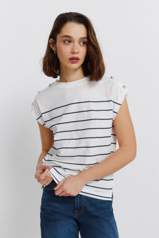 S/S Buttoned Shoulder T-Shirt.