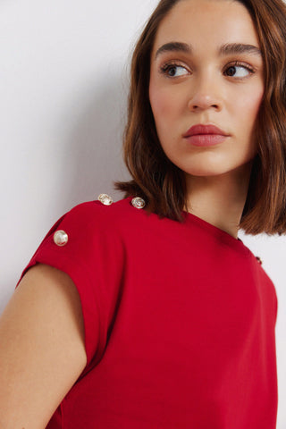 S/S Buttoned Shoulder T-Shirt.