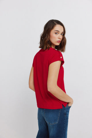 S/S Buttoned Shoulder T-Shirt.