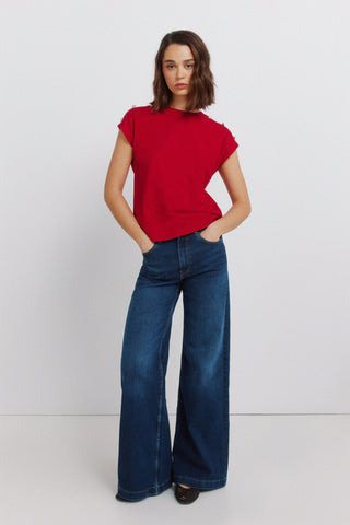 S/S Buttoned Shoulder T-Shirt.