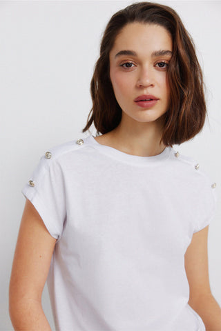 S/S Buttoned Shoulder T-Shirt.