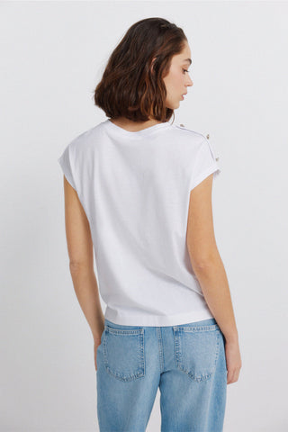 S/S Buttoned Shoulder T-Shirt.