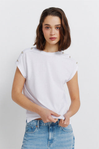 S/S Buttoned Shoulder T-Shirt.