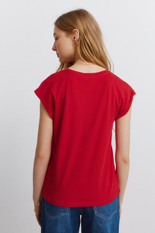 S/S Embroidered Shoulder T-Shirt.