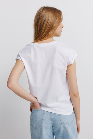 S/S Embroidered Shoulder T-Shirt.