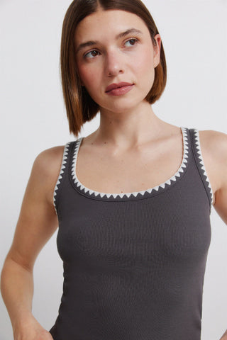 Sleeveless Embroidered Strap Top.