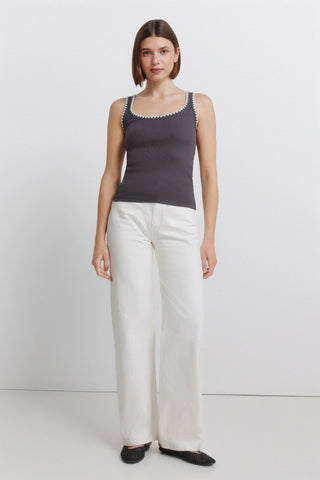 Sleeveless Embroidered Strap Top.