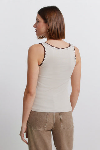 Sleeveless Embroidered Strap Top.