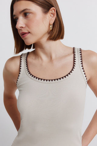 Sleeveless Embroidered Strap Top.
