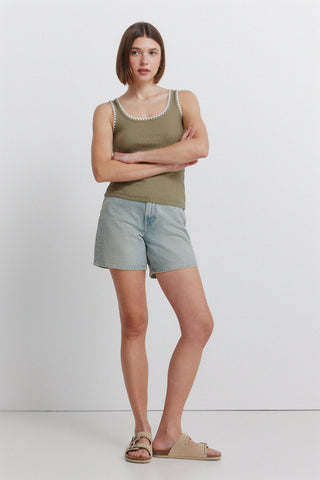 Sleeveless Embroidered Strap Top.