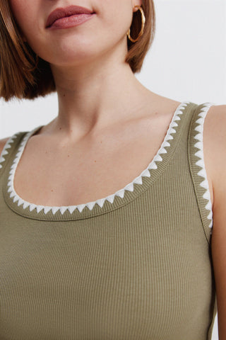 Sleeveless Embroidered Strap Top.