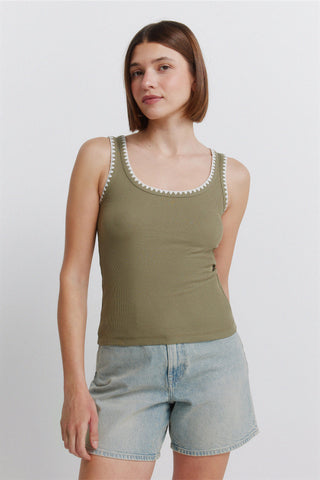 Sleeveless Embroidered Strap Top.