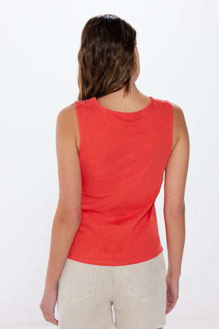Camiseta sin Mangas con Detalle de Crochet