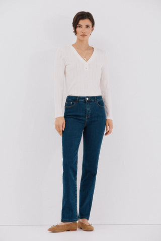Jeans Recto Talle Alto con Bolsillos