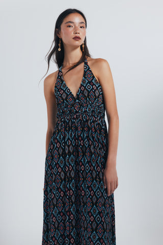 Vestido Escote Halter con Estampado Geométrico