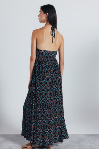 Vestido Escote Halter con Estampado Geométrico