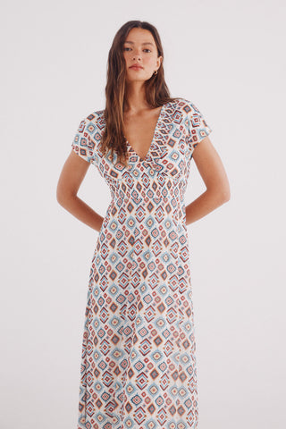 Vestido Midi con Estampado de Rombos