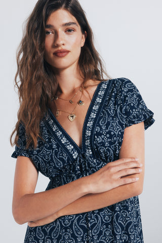 Vestido Manga Corta con Estampado Floral