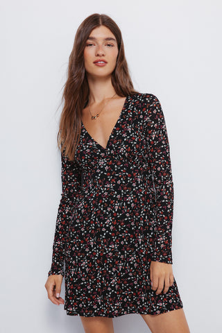 Vestido Manga Larga con Estampado Floral