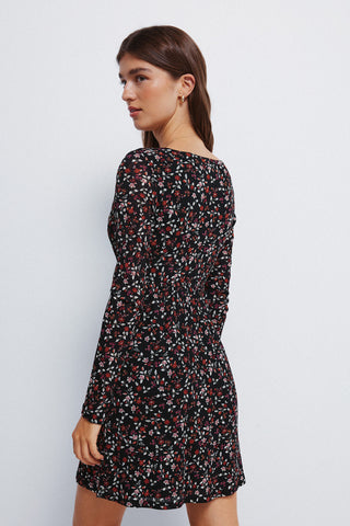 Vestido Manga Larga con Estampado Floral