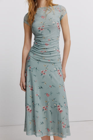 V-Neck Midi Dress With Lace.